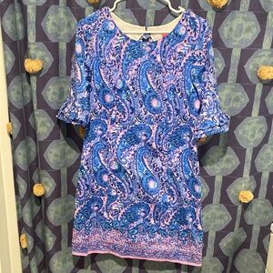 Lilly Pulitzer Blue and Pink Paisley Long Sleeve Dress